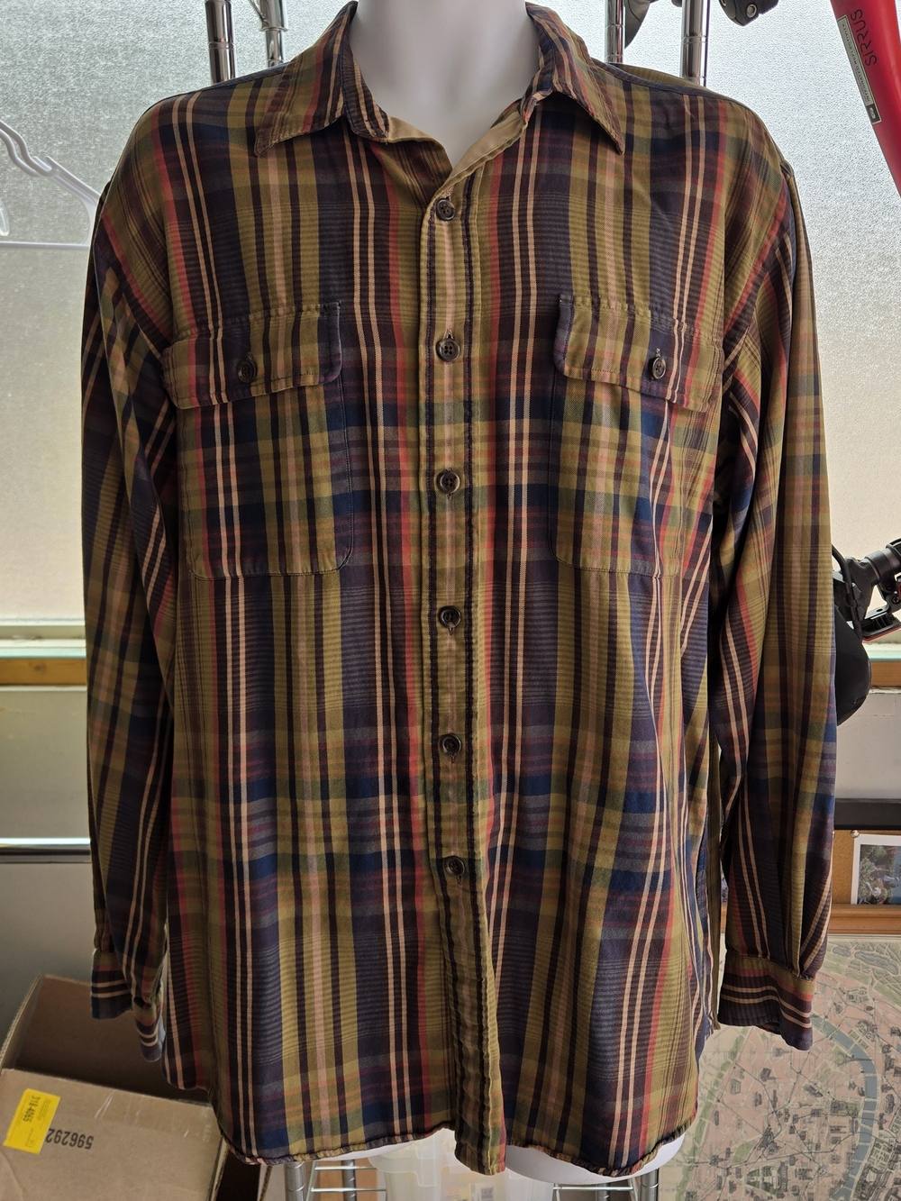 Polo Ralph Lauren Whitefield Plaid Work Shirt L 55 Cotton Twill Two Pocket